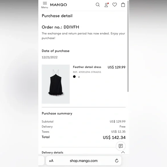 COPY - Brand new mango black feather dress. Bought for 142$. Size 4 - Picture 6 of 6